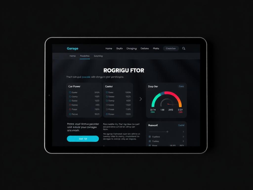 Konfigurator-Widget auf der Website einer Industrie-Garage auf einem Tablet